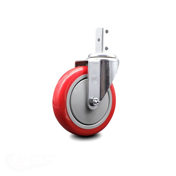 5 Inch Red Polyurethane Wheel Swivel 3/4 Inch Square Stem Caster SCC